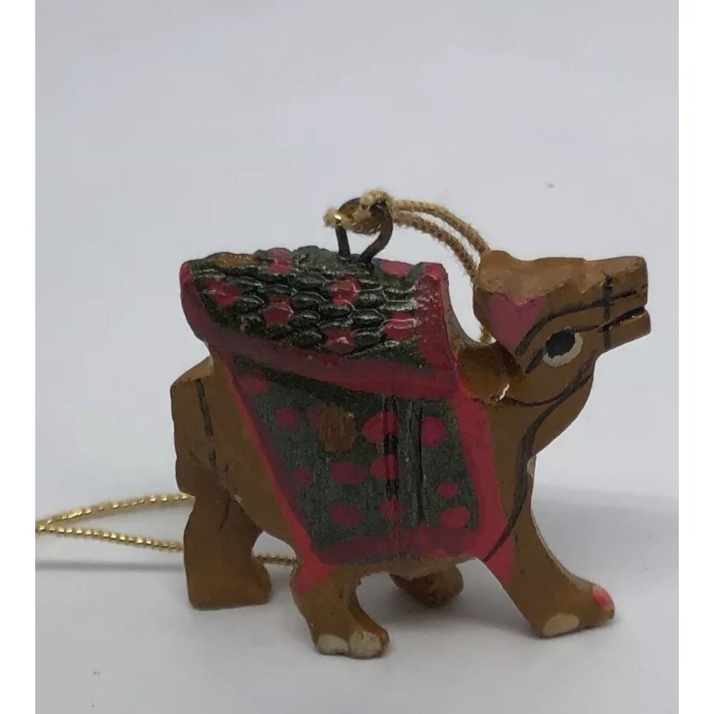 Vtg Hand Carved Hand Painted Camel Ornament Christmas Decor 1"‎ Camel Holiday